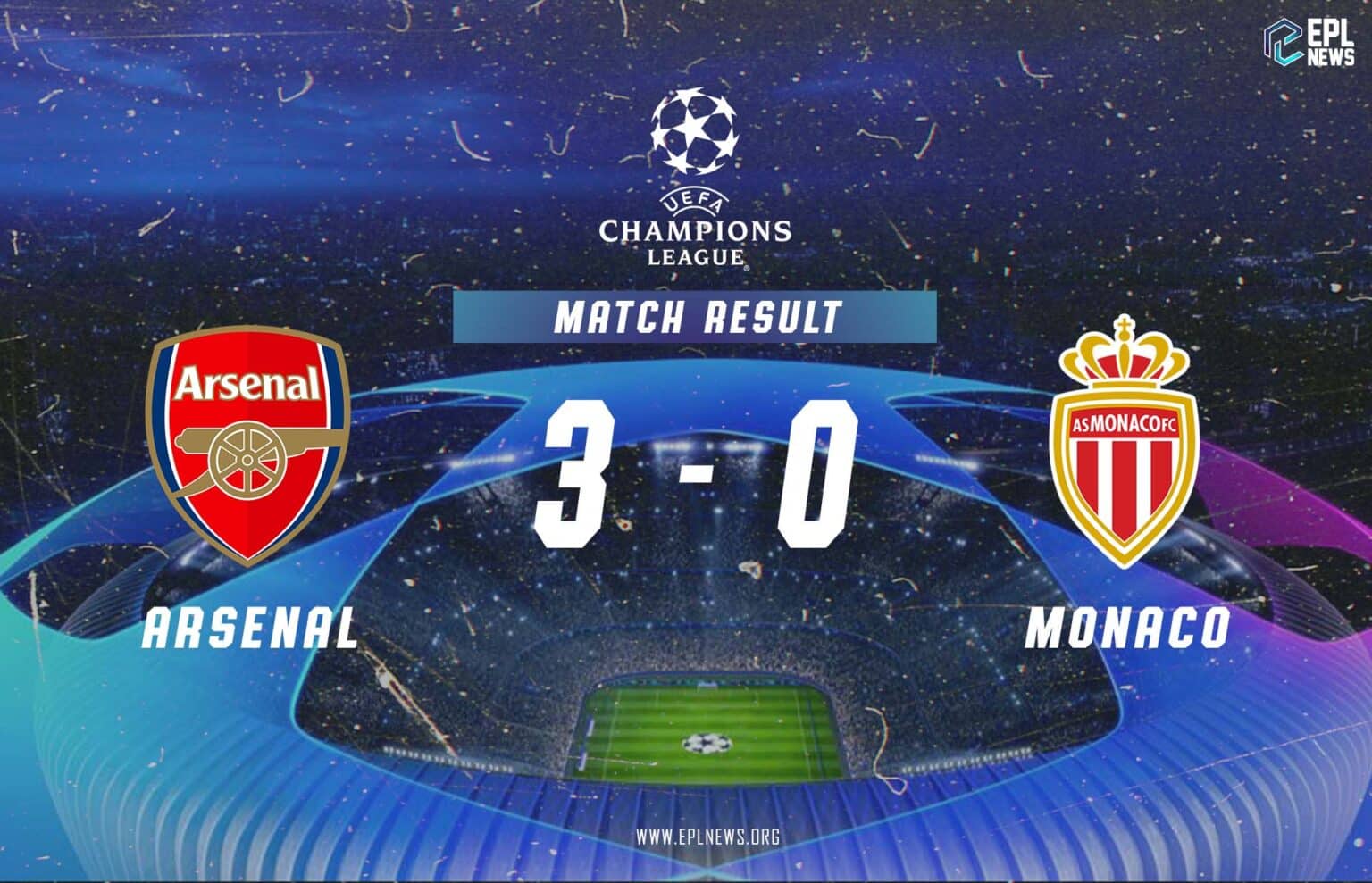 تقرير عن مباراة آرسنال وموناكو 3-0